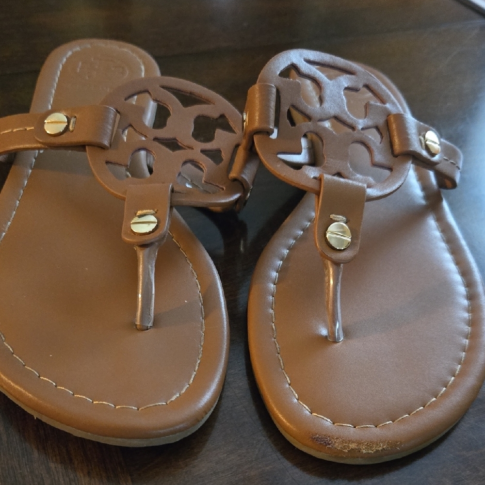 Brown Leather Sandals with Gold Accents